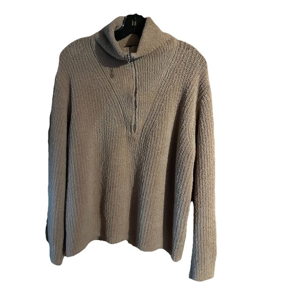 Victoria Secret Fuzzy Half Zip Pullover Tan Knit Sweater Size XL Soft Plush Cozy - Picture 2 of 6